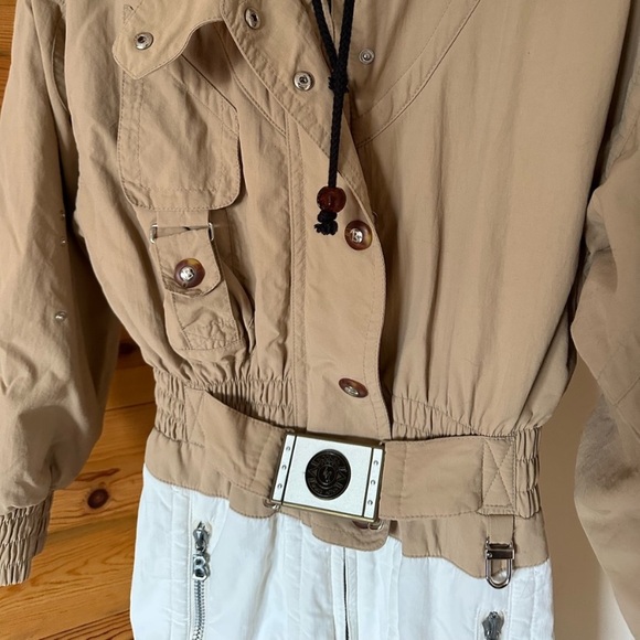 BOGNER SKI JUMPSUIT WOMENS NEUTRAL BELTED BODYCON RETRO SKI SUIT SMALL - Picture 3 of 14